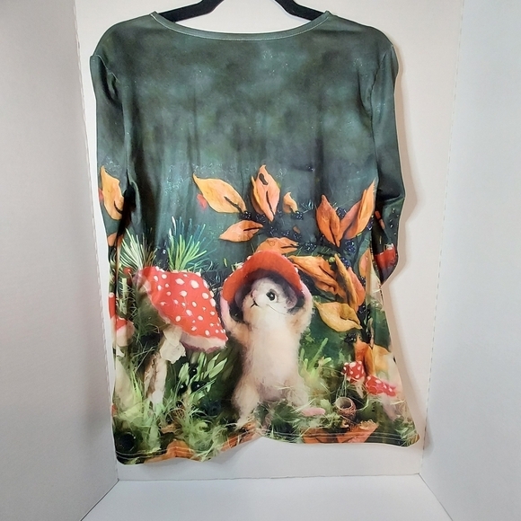 Whimsical Forest Scene Long Sleeve Top with Cute Mouse and Mushrooms - Picture 4 of 9